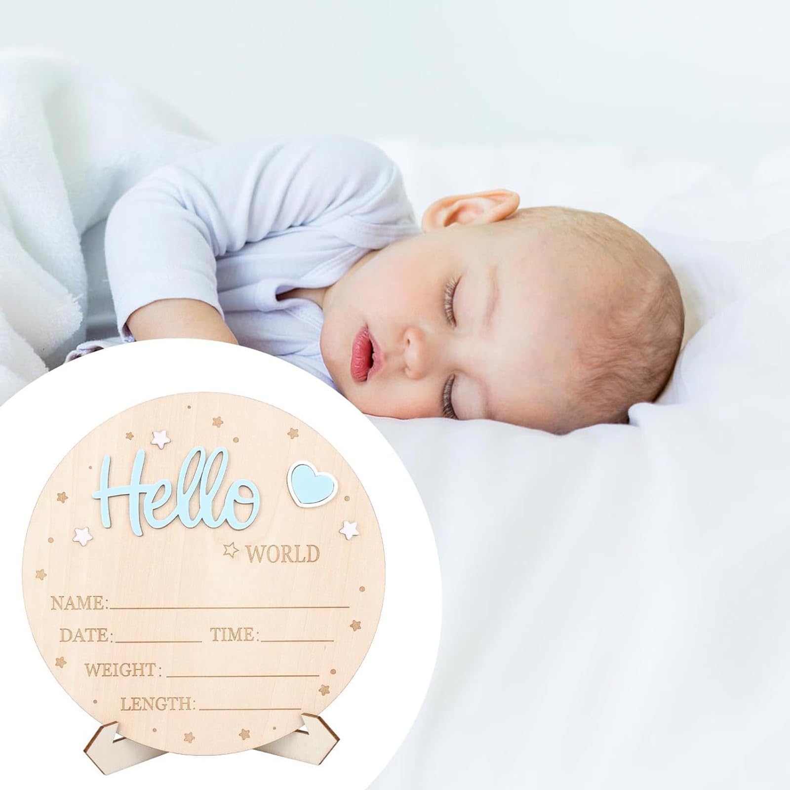 Plaque Annonce Bébé « Bonjour Monde » en Bois Bleu, Carte du Monde pour Pronostic de Naissance, Accessoire Décoration Chambre Bébé pour Baby Shower ou Naissance à l’Hôpital