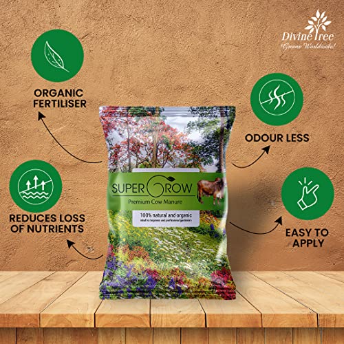 Image of DIVINE TREE Supergrow Cow Dung Soil Manure for Plants | Organic Cow Dung Cake Fertilizer for Outdoor & Indoor Plants | Best for Plant Growth, Improves Soil Structure & Root System (5kg)