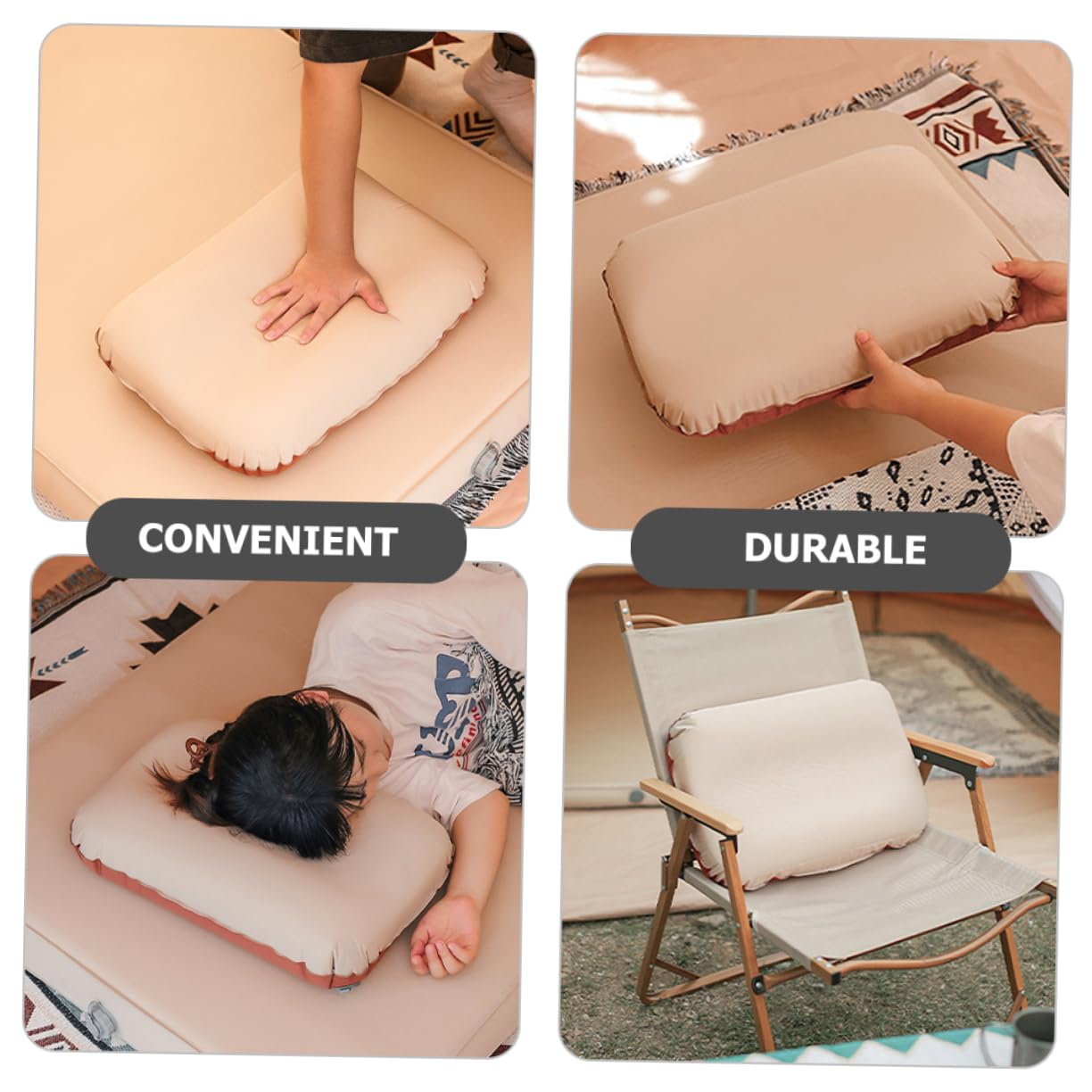 KOMBIUDA Oreiller de Voyage Gonflable Pratique, Réglable en Hauteur, Design Ergonomique, Facile à Gonfler Dégonfler, pour Maison et Vacances, Accessoire de Camping