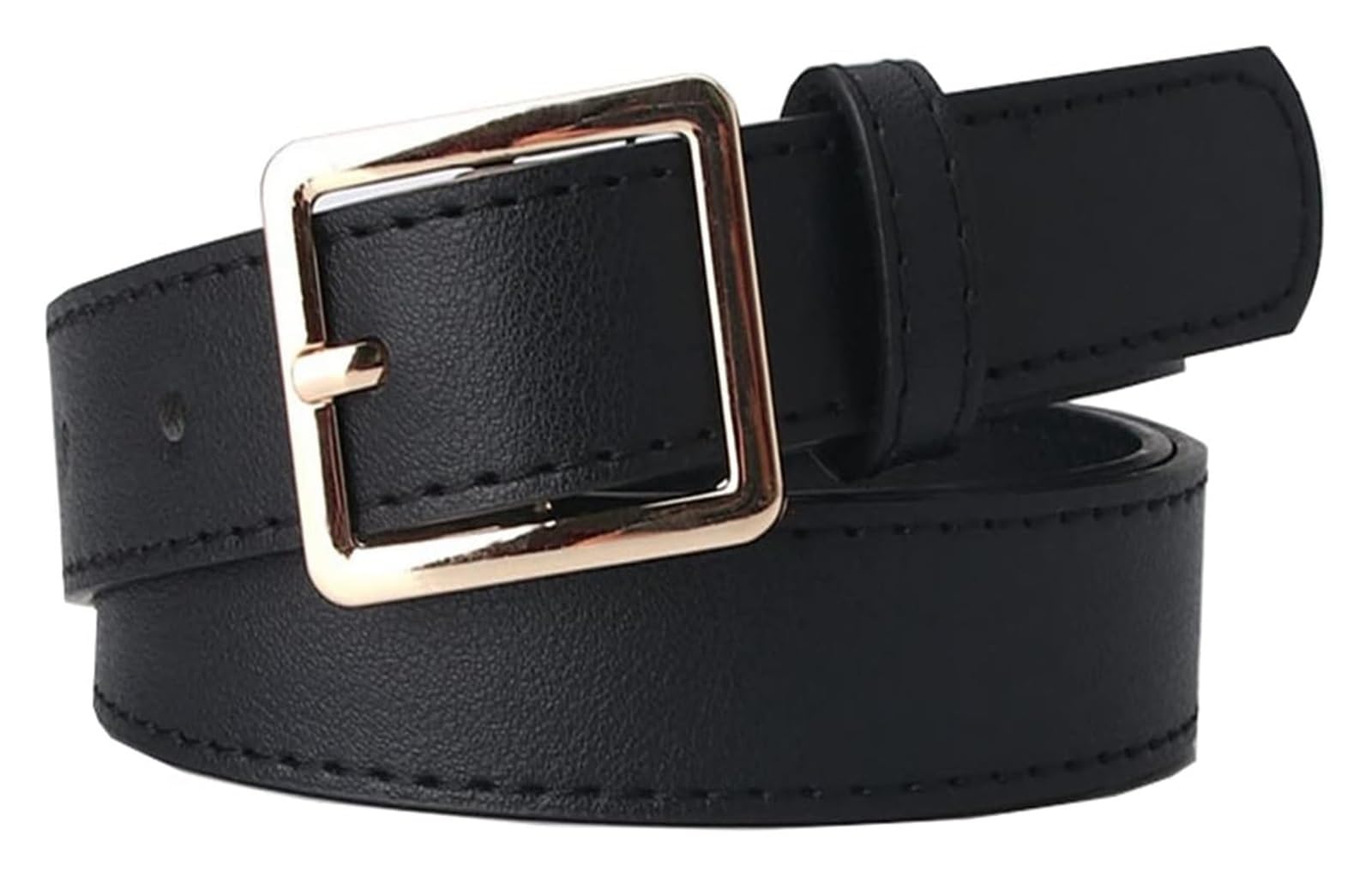 dfEDRd Ladies Waist Belt, 105cm Gold Square Buckle Women Leather Belt Dress Jeans Pure Color Minimalist Style Waistband(Black)
