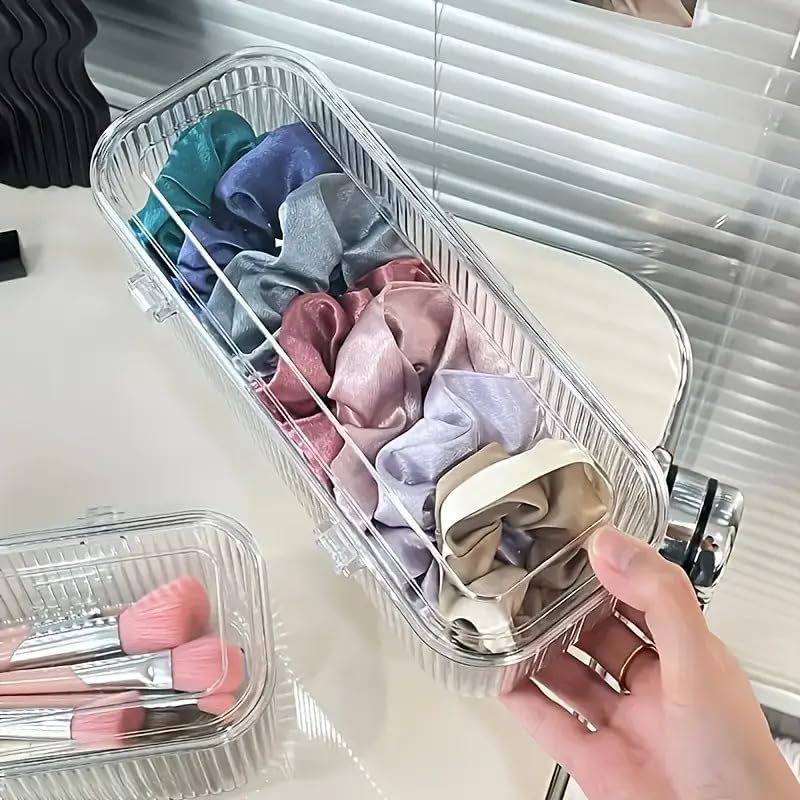 Image of SR Makeup Organizer Box | Flip Top Lid, Portable Countertop Cosmetic Storage for Brushes, Lipsticks, Hair Bands - Dust-Proof Sealed Container for Beauty Products