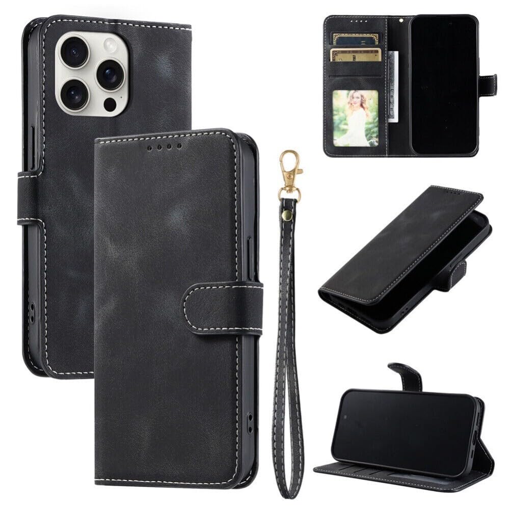 Compatible avec iPhone 8/7/6 (Couleur : Noir) Étui portefeuille en cuir Flip Cover rétro