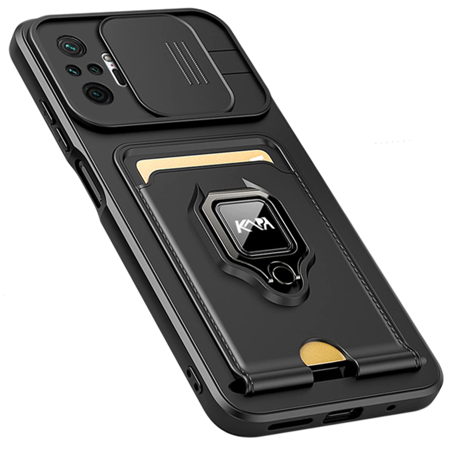 Kapa Bisen Back Cover for Redmi Note 10 Pro/Note 10 Pro Max, Inbuilt Camera Slider Ring Stand and Card Pocket Shockproof Slim Bumper Back Case (Black) (B0BBM3L94K) Amazon Price History, Amazon Price Tracker