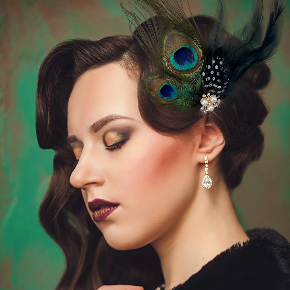 Rhinestone Peacock Feather Headpiece,Vintage Festival Prom Hair Accessories,Carnival Costume Accessory for 20s Flapper Headpiece for Women and Girls - Image 4