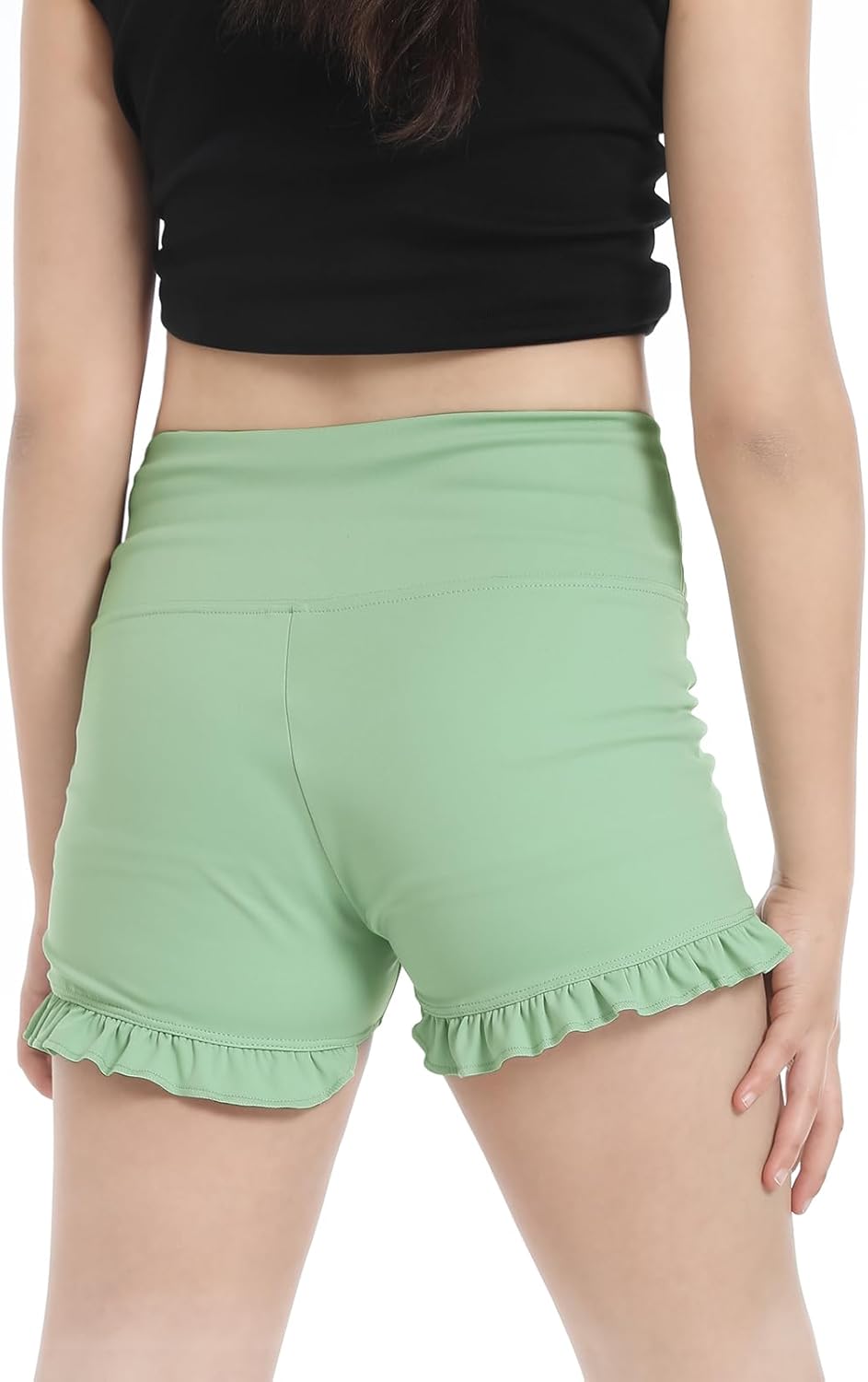 Girls Athletic Ruffle Shorts Stretch Spandex Shorts High Waisted Yoga Dance Gymnastics Shorts for Kids Age 5-14 - Image 3