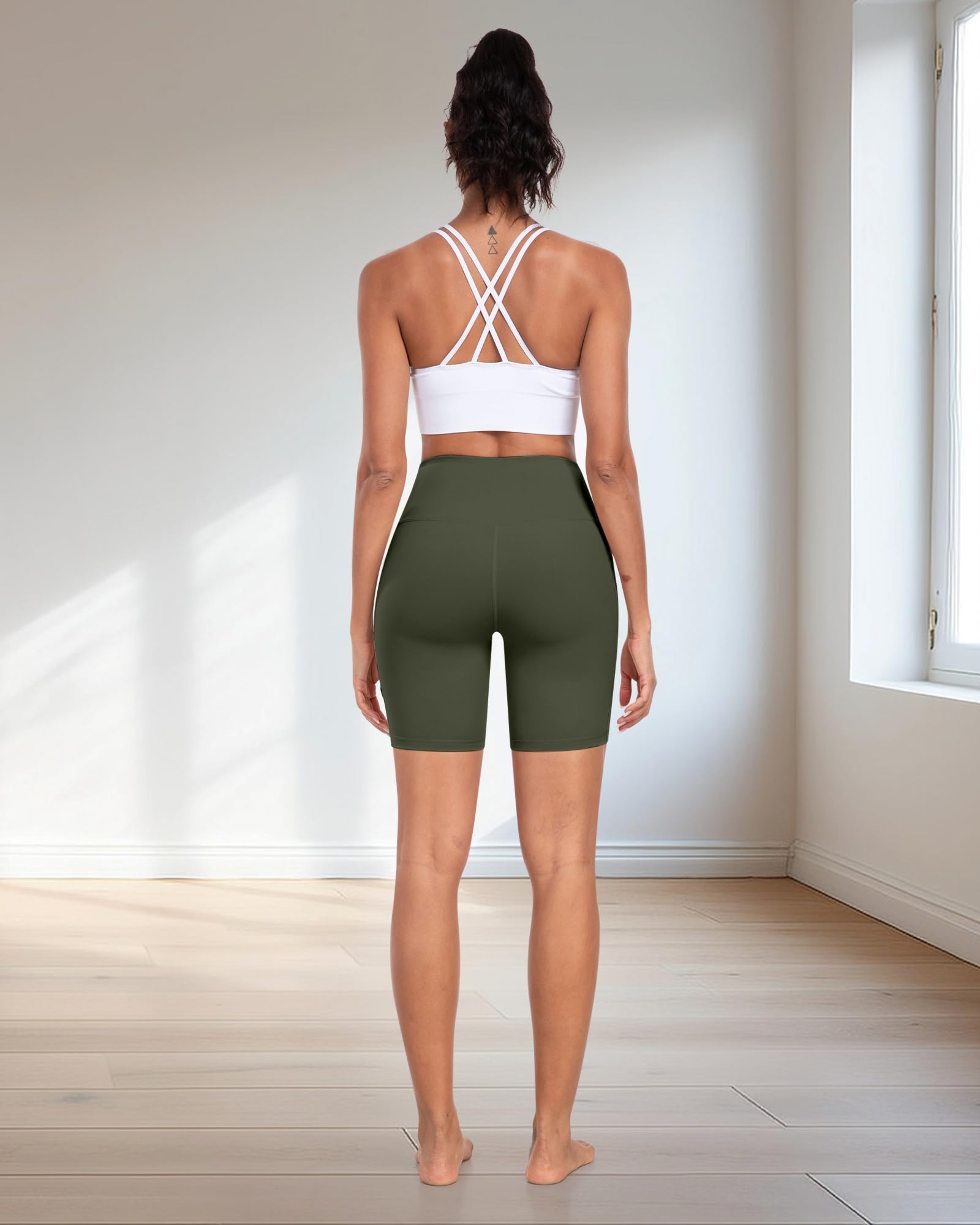 Pantalones cortos de ciclista para mujer con bolsillos, cintura alta de 8 pulgadas, control de abdomen, suaves, atléticos, entrenamiento, gimnasio, yoga — view 4