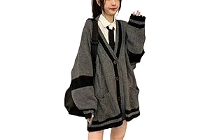 AISYBB Women's Harajuku Korean Style Loose V-Neck Button Knit Cardigan Preppy Jacket
