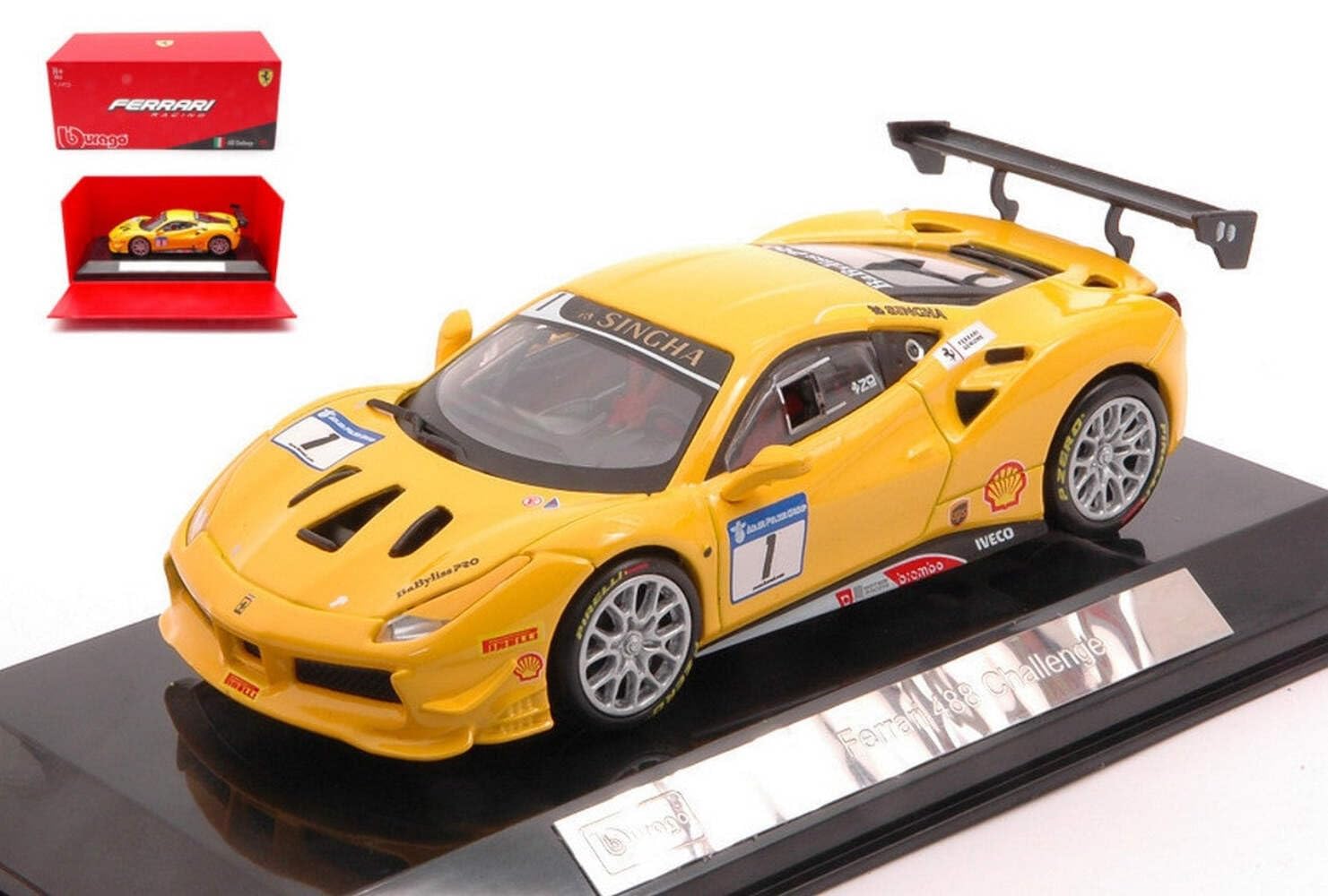 MODELLINO IN SCALA COMPATIBILE CON FERRARI 488 CHALLENGE N.1 2016 1:43 BURAGO BU36306
