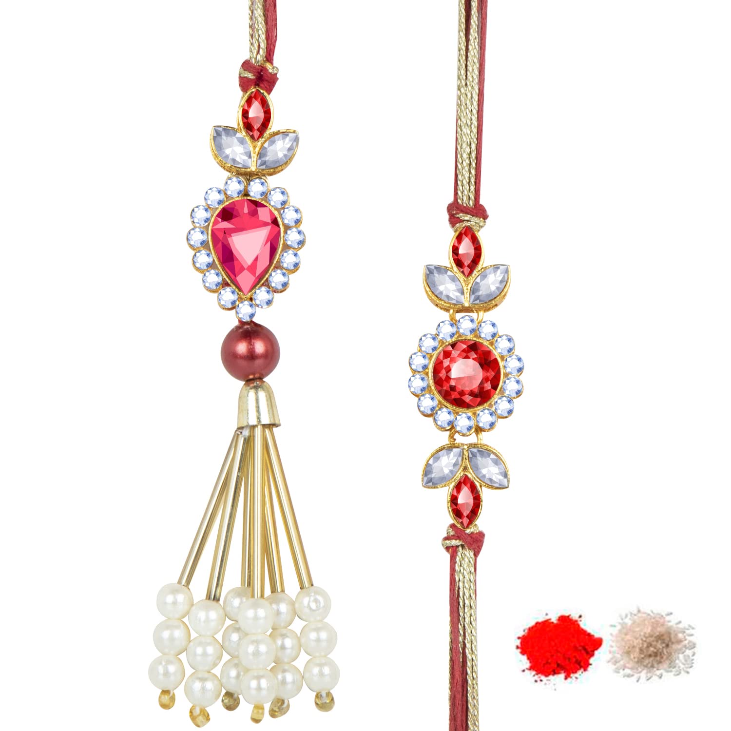 Kaameri Bazaar Bhaiya Bhabhi Rakhis Set with Roli Chawal Pack and greeting card - Rakhi for brother and bhabhi - Lumba Rakhi for Bhabhi rakhi set of 2 (B09C3MFW6B) Amazon Price History, Amazon Price Tracker