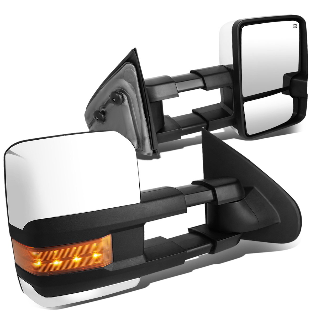DNA Motoring TWM-016-T999-CH-AM Pair Chrome Cover Towing Side Mirrors Compatible with 14-17 Silverado 1500/15-17 Sierra 2500 3500 Powered Heated Tow Mirrors W/Signal Light, Medium