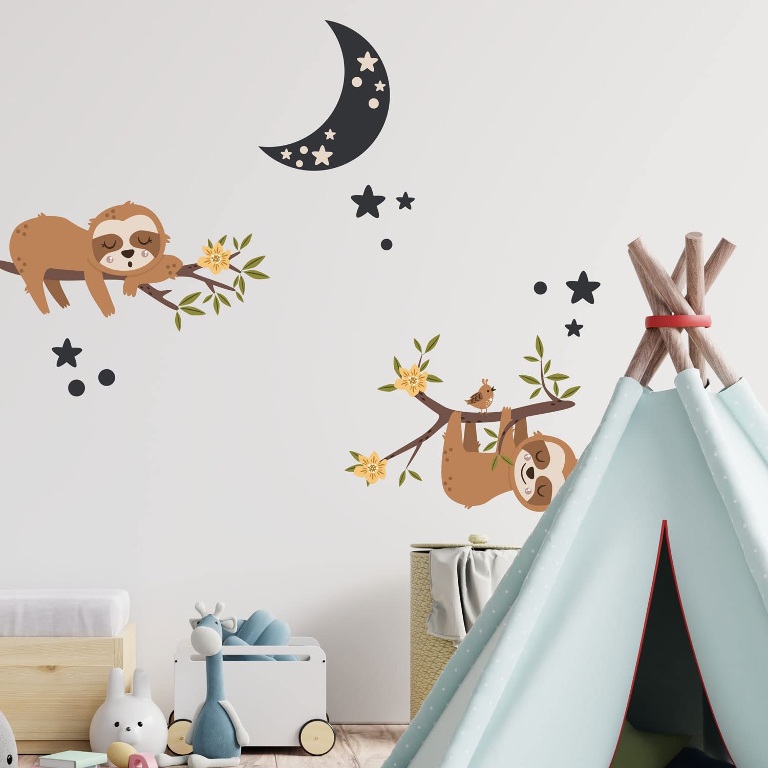 Stickerscape Sloth Wall Sticker (Sleepy Sloths - Dark) | Jungle Wall Stickers for a Children's Bedroom or Nursery | Easy to Apply and Cleanly Removable