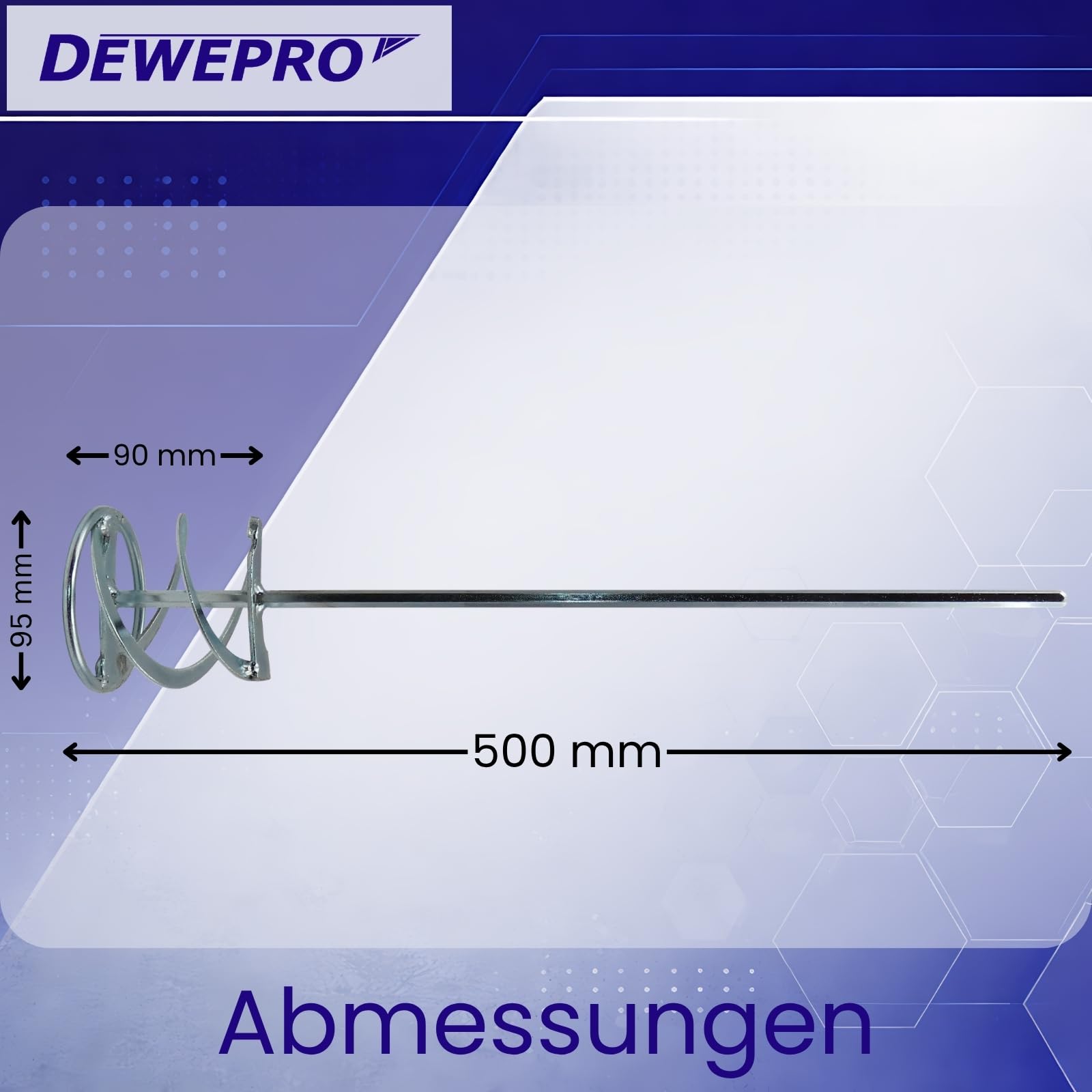DEWEPRO Mélangeur Hélicoïdal - Tige Mélangeuse Double Spirale Galvanisée, forma a doppia spirale, ø95x500mm, Mélangeur à Mortier pour Peinture, Colle, Plâtre et Matériaux Pâteux, Compatible Perceuse