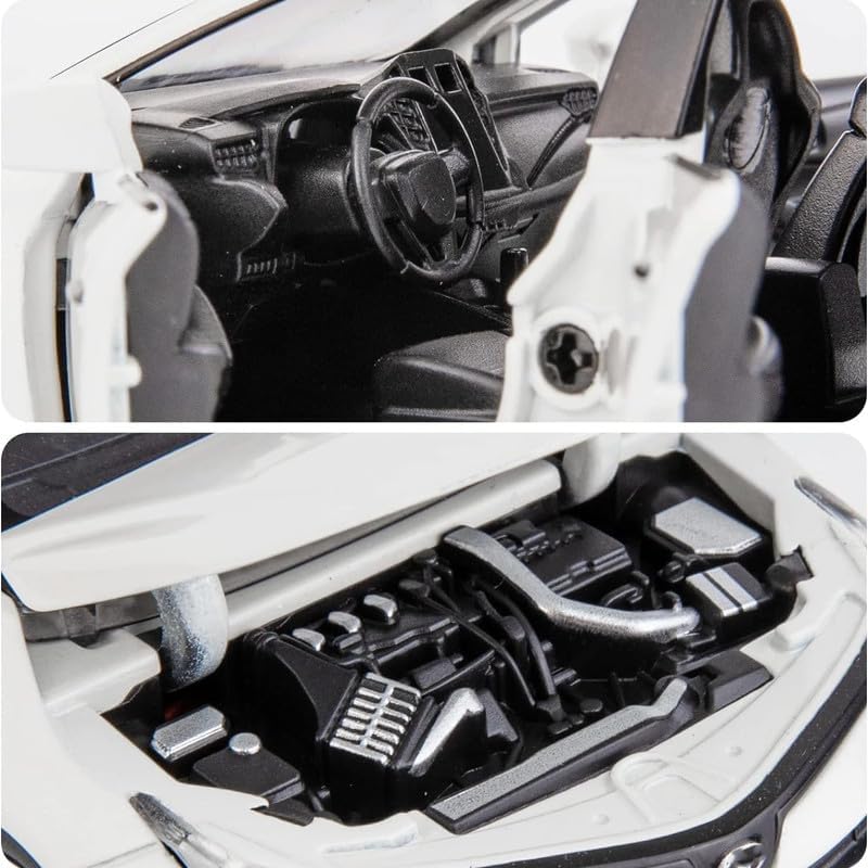 Image of Kids Model 1:32 Corolla Die Cast Metal Car Pull Back Action Opening Doors with Realistic Engine Sound Lights Toy Car Gift for Boys - White