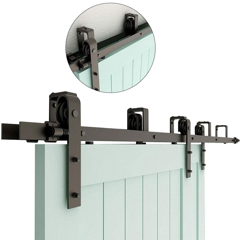 Buy CCJH 152CM (5FT) Bypass Sliding Barn Door Hardware Kit, Heavy Duty
