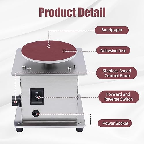 Miniatura 3 de Mini lijadora de disco de 200 W con función de avance y retroceso Lijadora de disco de mesa de 4 pulgadas Máquina de disco de lijado pequeño Máquina