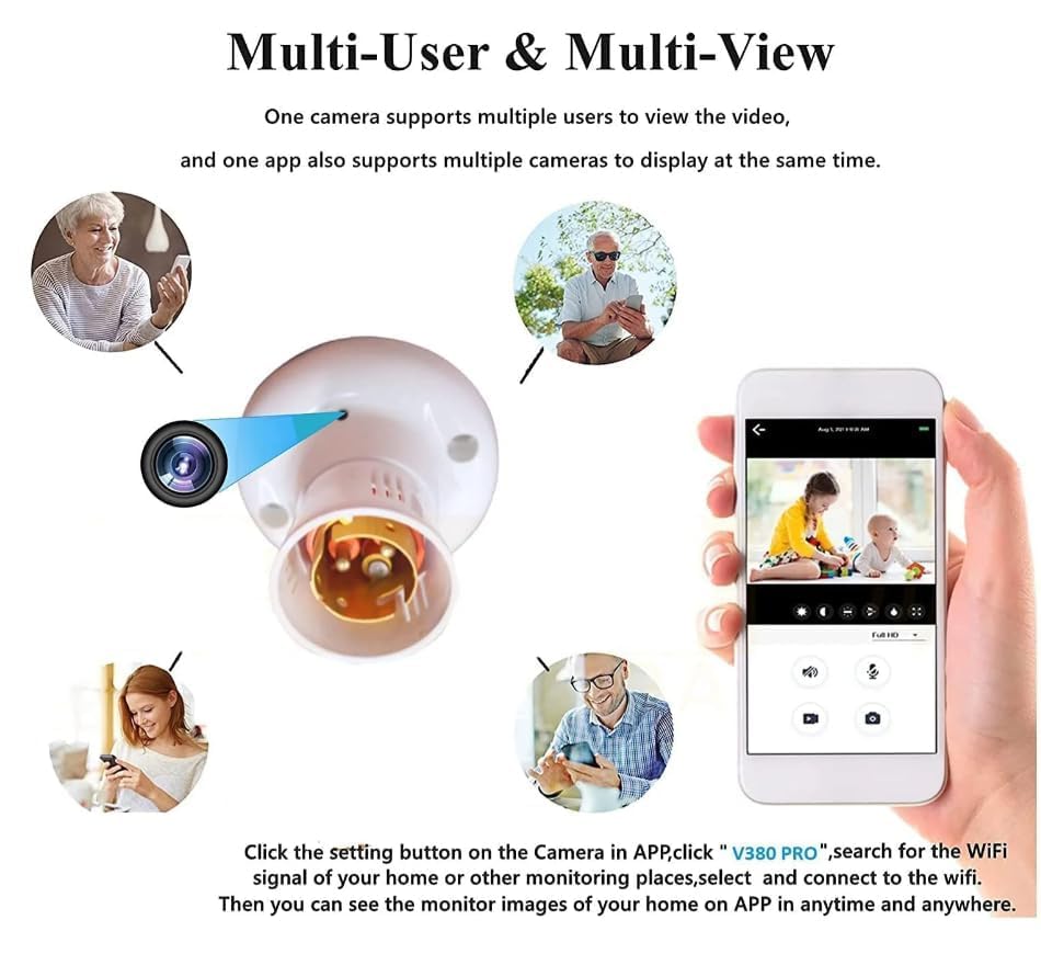 Image of securinnov 3MP Invisible Bulb Holder Camera with Secret Audio & Video Recording | 1080P WiFi Mini CCTV | Cloud & SD Card Support | Indoor Smart Home Security Camera (Bulb Holder Camera)