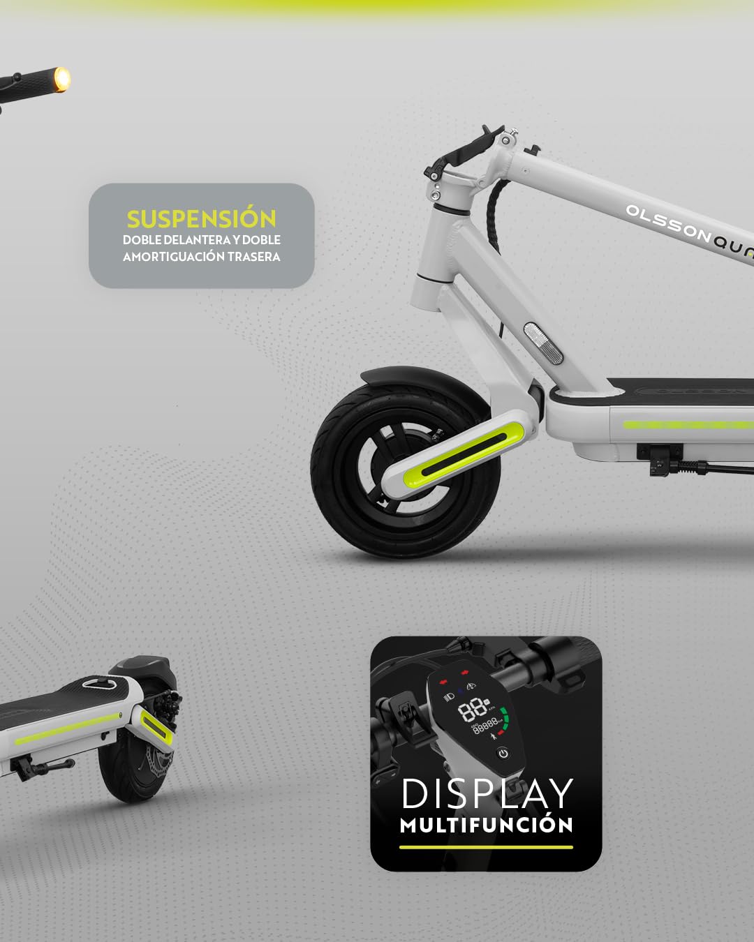 OLSSON Quantum Patinete Eléctrico Adultos Homologado DGT - 36V 580W Pot máxima 500 Nominal - Ruedas 10" - Intermitentes - Control de Crucero - Plegable - Bloqueable