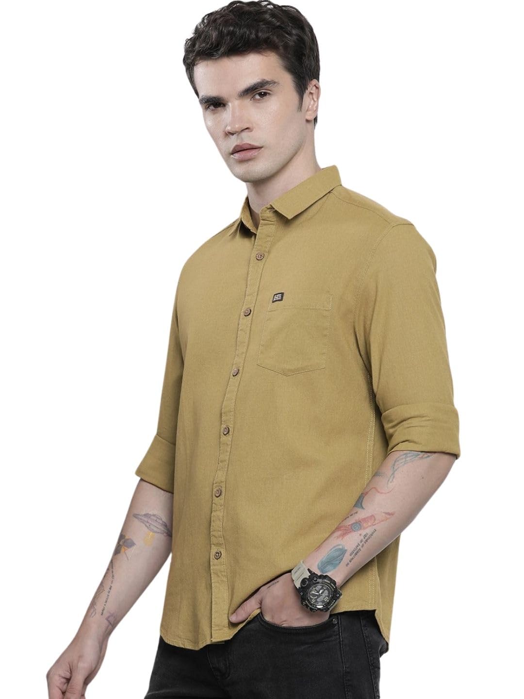 the indian garage co Men's Cotton Slim Fit Solid Full Sleeves Cutaway Collar Resort Wear Shirt-picture-16