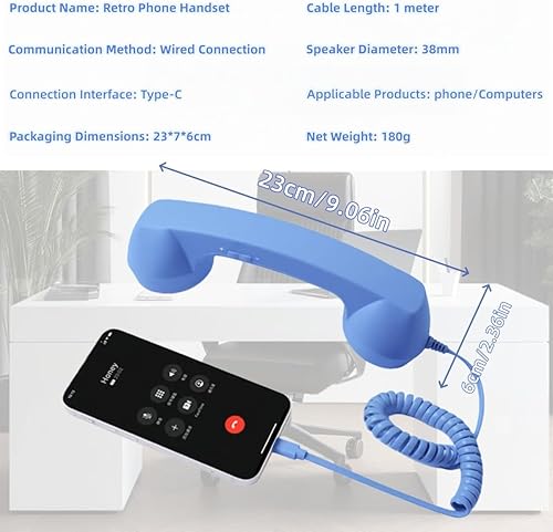 Miniatura 7 de Auricular retro para teléfono, teléfono retro Bluetooth, receptor externo con cable con micrófono, para teléfonos móviles, teléfono celular (rosa,