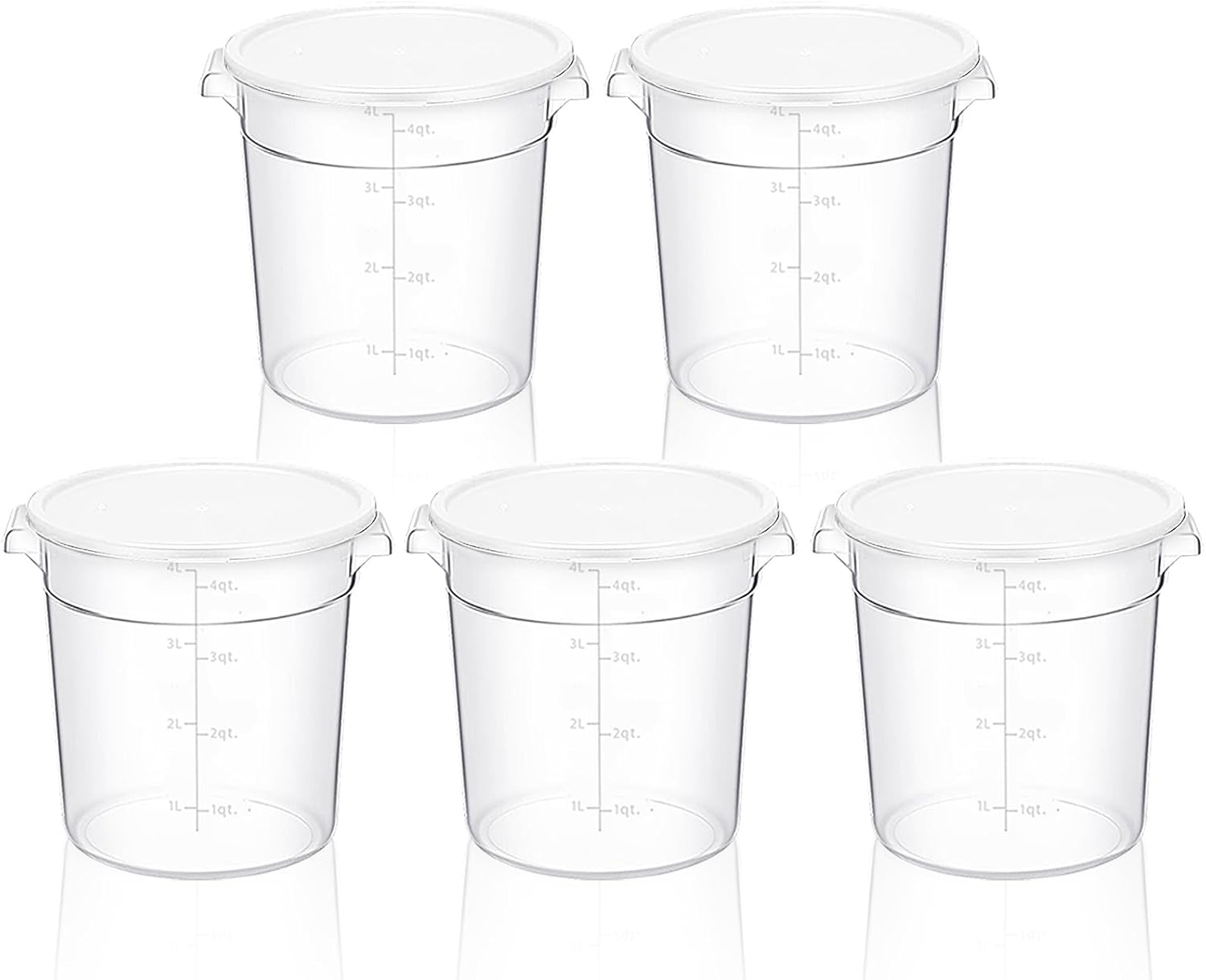 5 Pcs 4 Qt Food Storage Container Bucket with Lids for Proofing Dough Rise Bread, Clear Round Flour Container Bucket for Kitchen or Restaurant Food Storage (White)