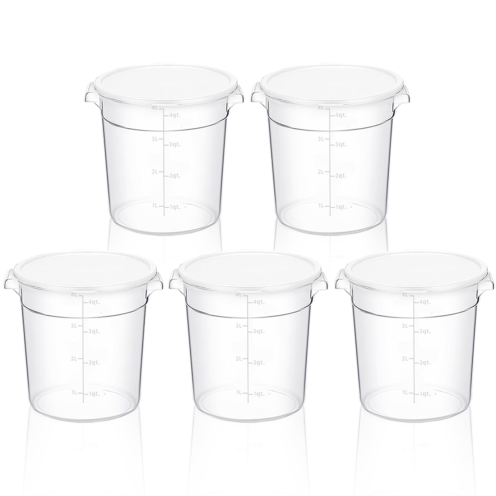 5 recipientes de almacenamiento de alimentos de 4 cuartos de galón con tapas para prueba de pan de masa elevada, cubo redondo transparente para almacenamiento de alimentos en cocina o