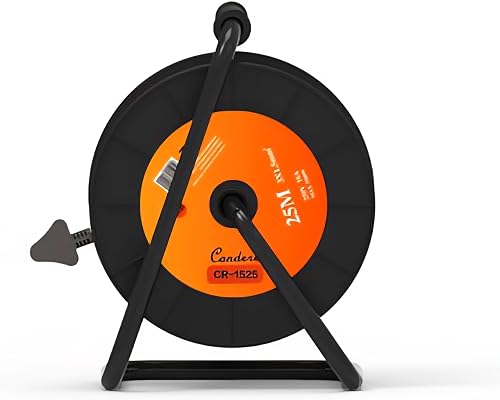 25m Condere CR-1525 Cable Reel,Black and Orange, Heavy-Duty Extension Cord Reel on Stand