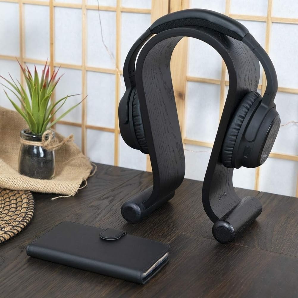 Supporto per Cuffie in Legno Massello con Base Antiscivolo in EVA, Forma a Omega, Porta Display da Scrivania Universale, Perfetto per Casa, Ufficio e Studio