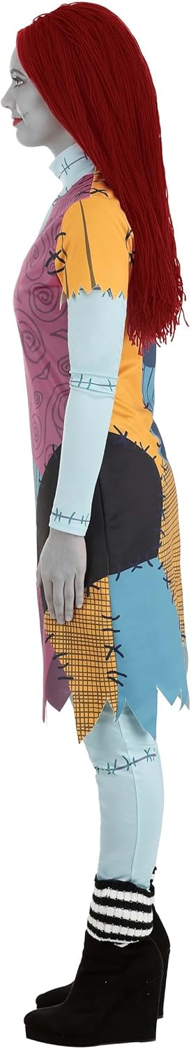 Adult Deluxe Sally Costume | Womens Disney Nightmare Before Christmas Full Outfit w/Dress, Wig, Leggings & Leg Warmers