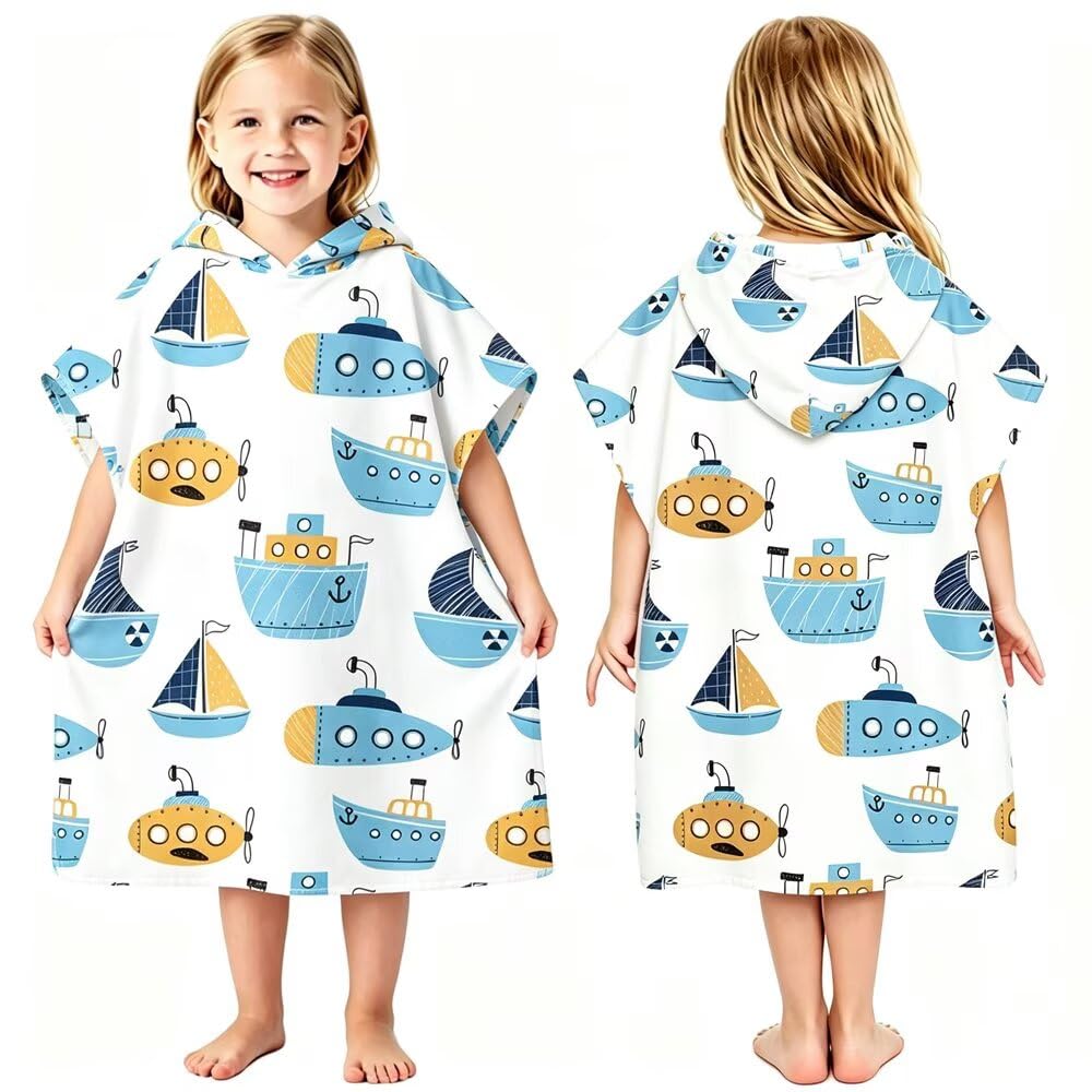 dubuto Kids Beach Towels with Hood for 3-10 Years Hooded Toddler Boys Girls Bath Towel Poncho Absorbent Quick Dry Soft Microfiber Swim Robe Lightweight 25"x31" for Beach Pool