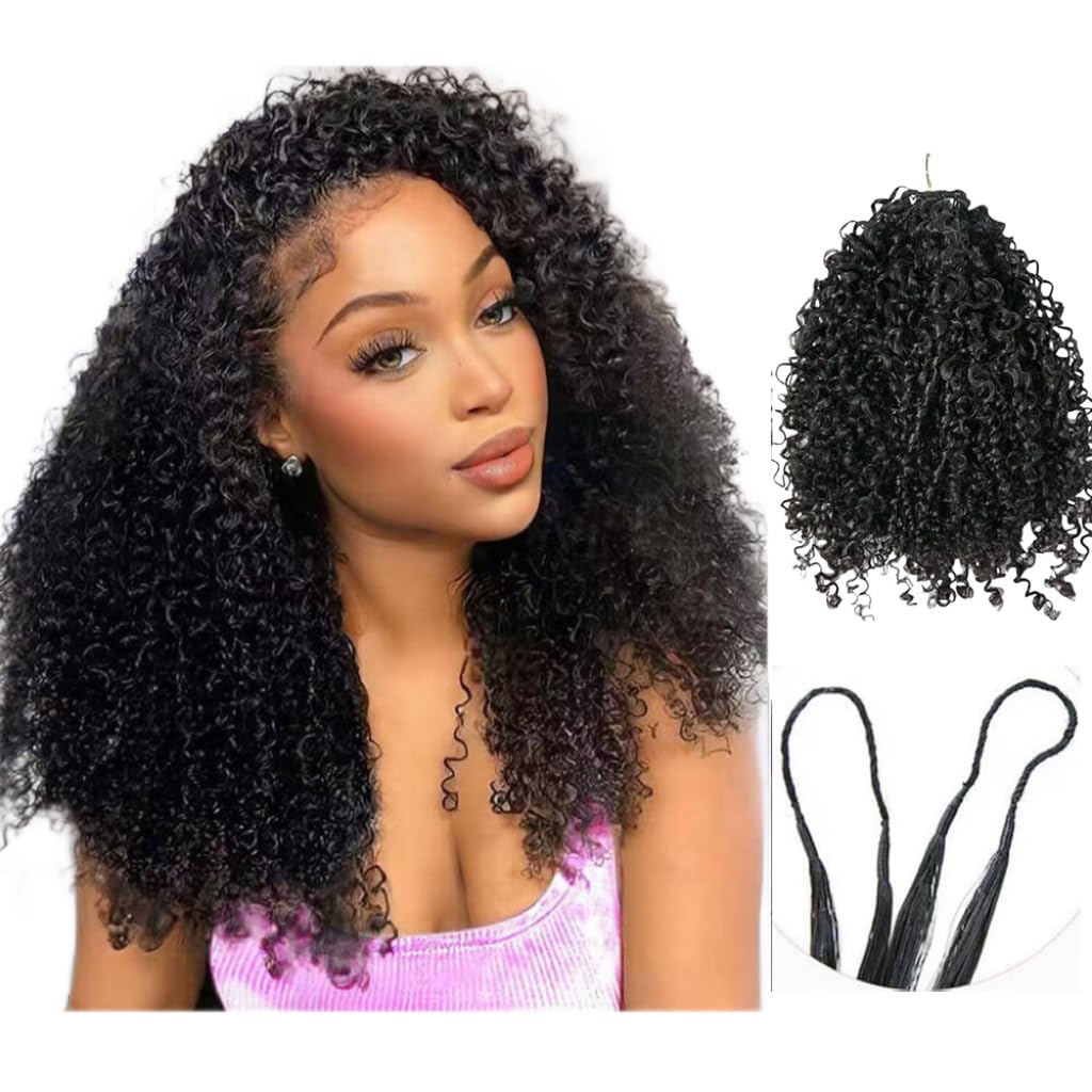 Knotless Pre-Separated Crochet Hair Extensions Human Hair Micro Twists Feather Hair Extensions Afro Kinky Curly Feather Line Hair Extensions 100% Human Hair Natural Color 14 Inch 240g