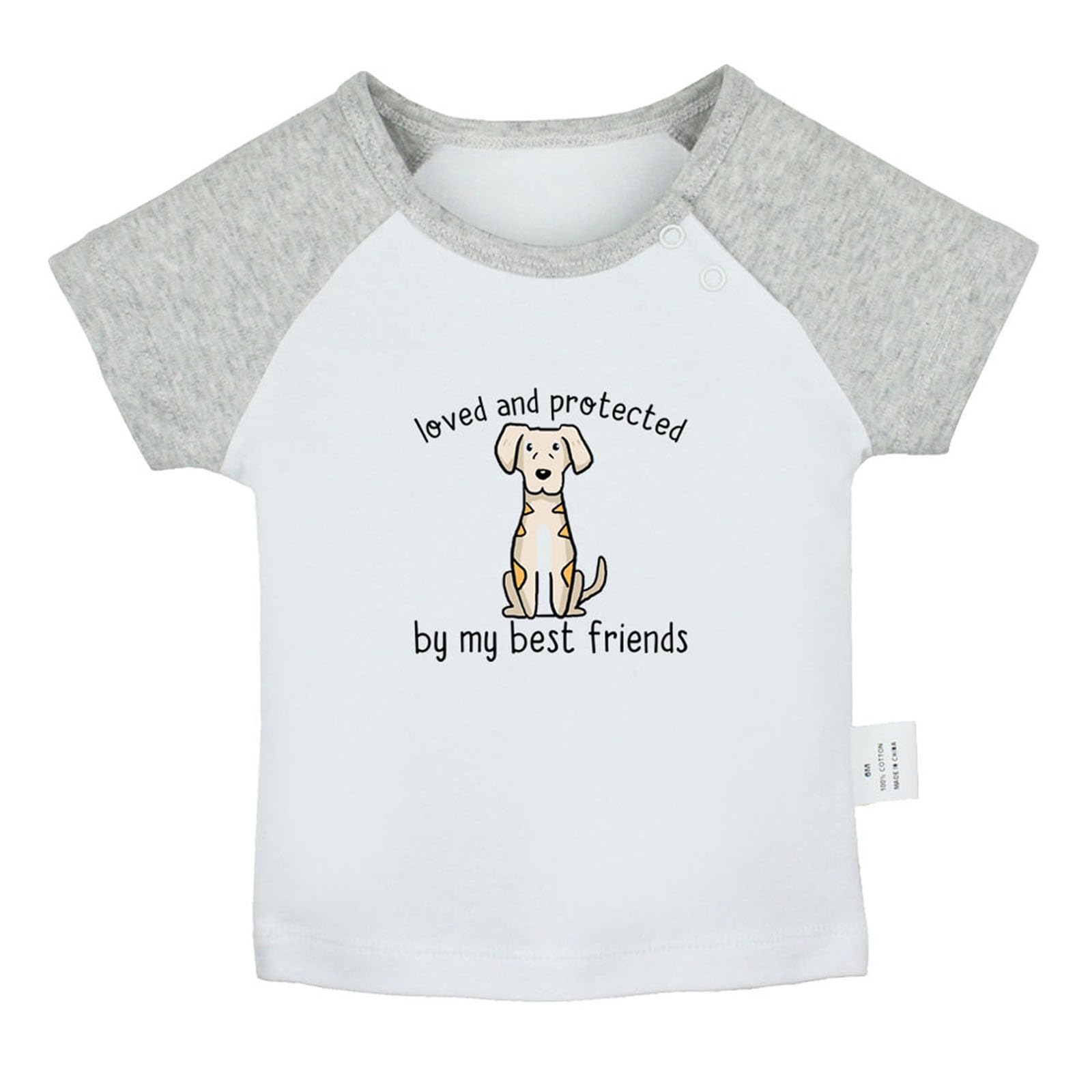 iDznLoved and Protected by Dogs Funny T Shirt for Baby, Newborn Babies T-Shirts, Infant Tops 0-24 Months Kids Graphic Tees