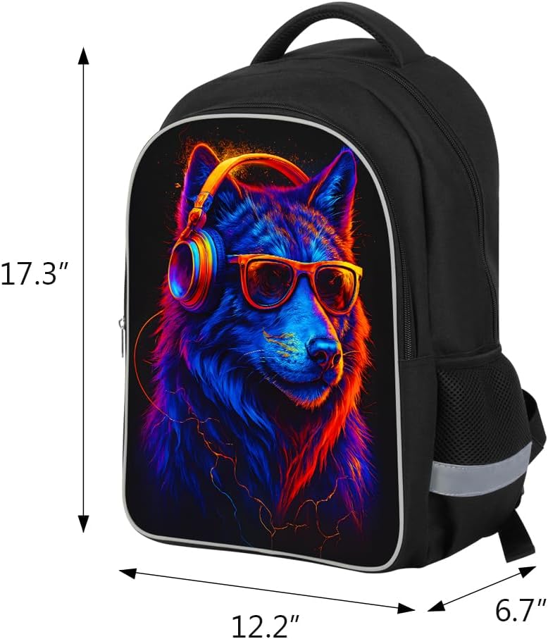 School Backpack for Boys 17" Boys Backpack for Kids Children Teens Elementary Middle School - Students Bookbag Ages 6-18 Travel Back Pack Wolf - Image 2