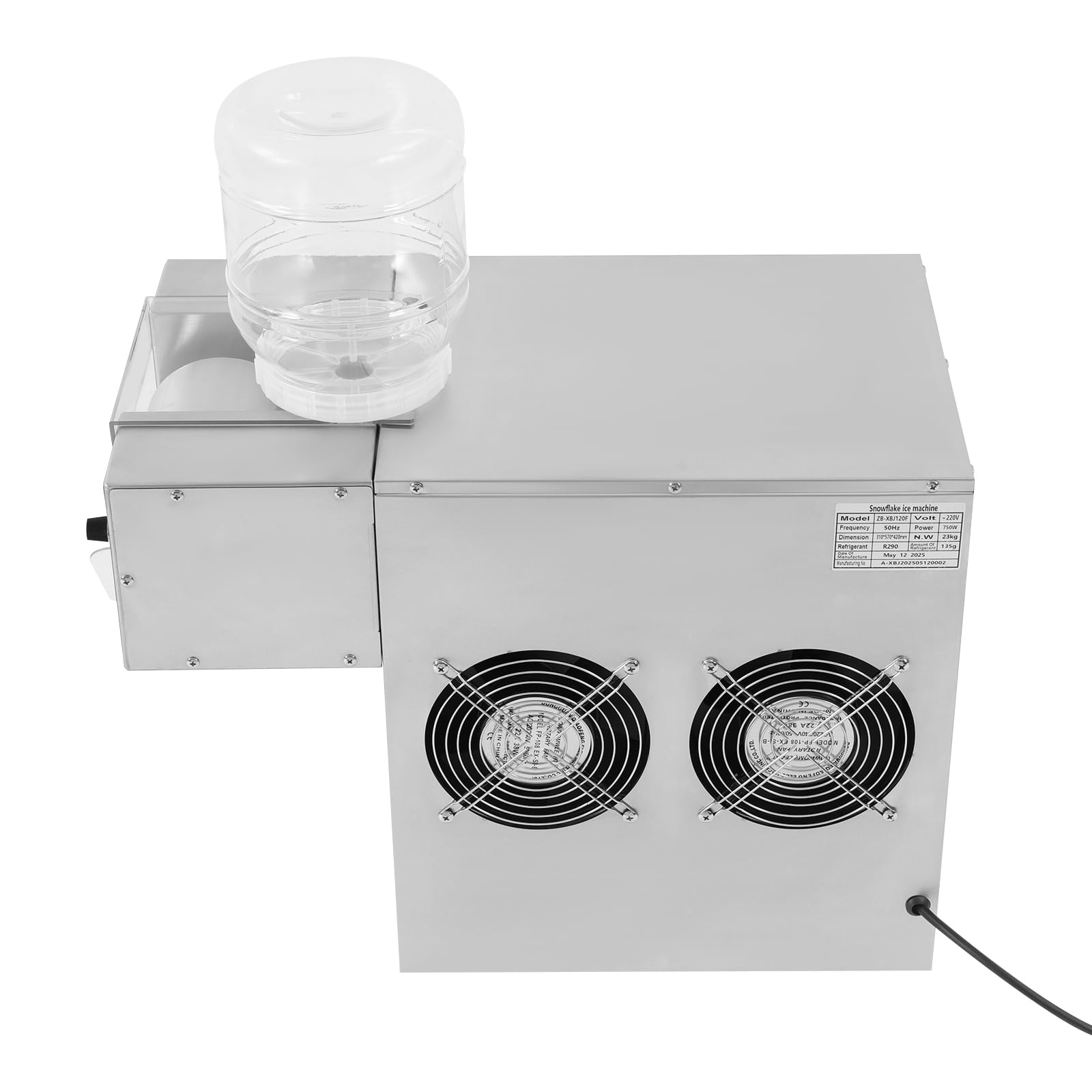 Máquina de hielo comercial de copo de nieve, 120 kg/día, máquina de hielo de copo de nieve 304, de acero inoxidable, compresor de refrigeración refrigerado por aire, 750 W/220 V (tipo botón)