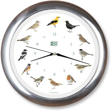 KOOKOO Singvogel Chrome, Singing birdclock Includes 12 Genuine Original Field Recordings from Native Songbirds
