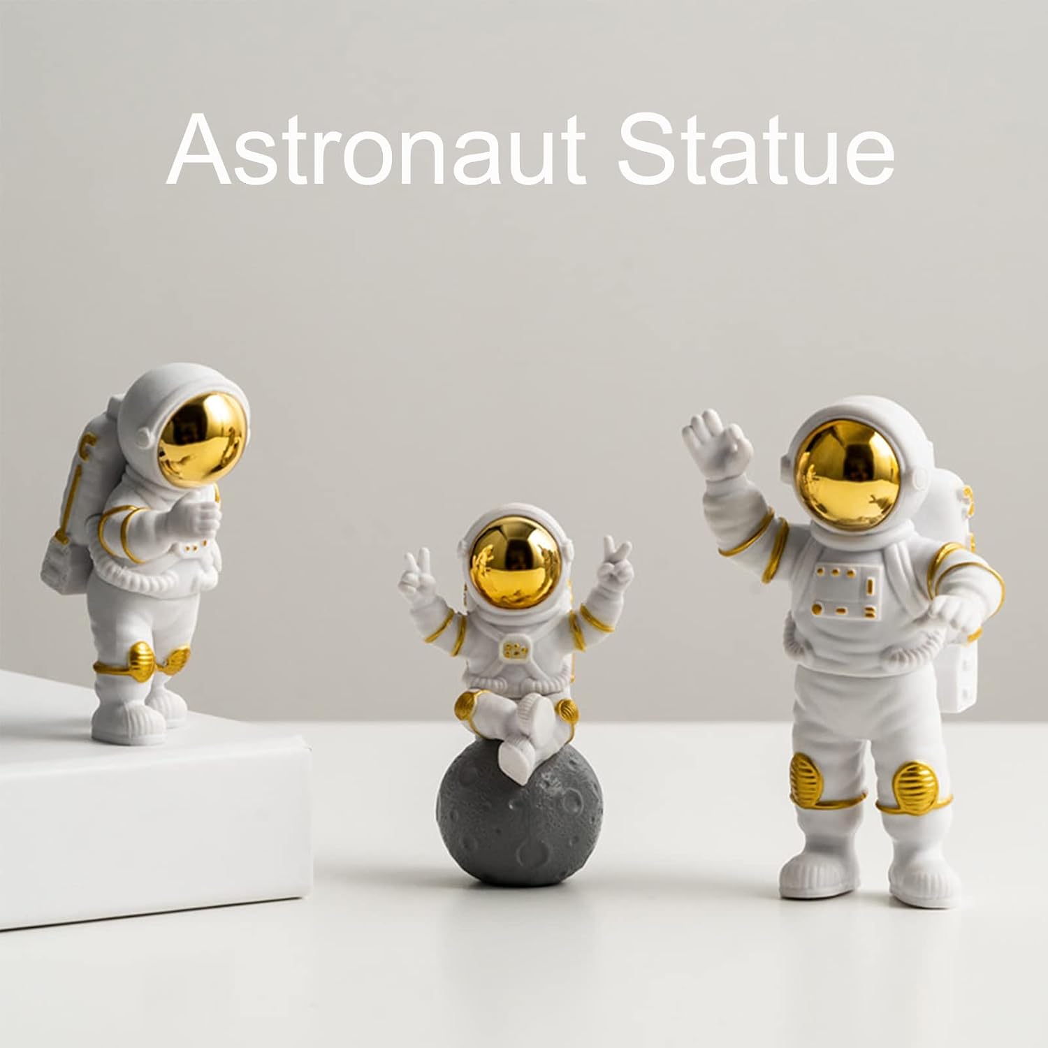 3Pcs Gold Astronaut Figures Decor Set, Spaceman Ornament Mirror Astronaut Figurine Statue Decoration for Car Dashboard Home Office Desktop Cake Topper Gift image 2