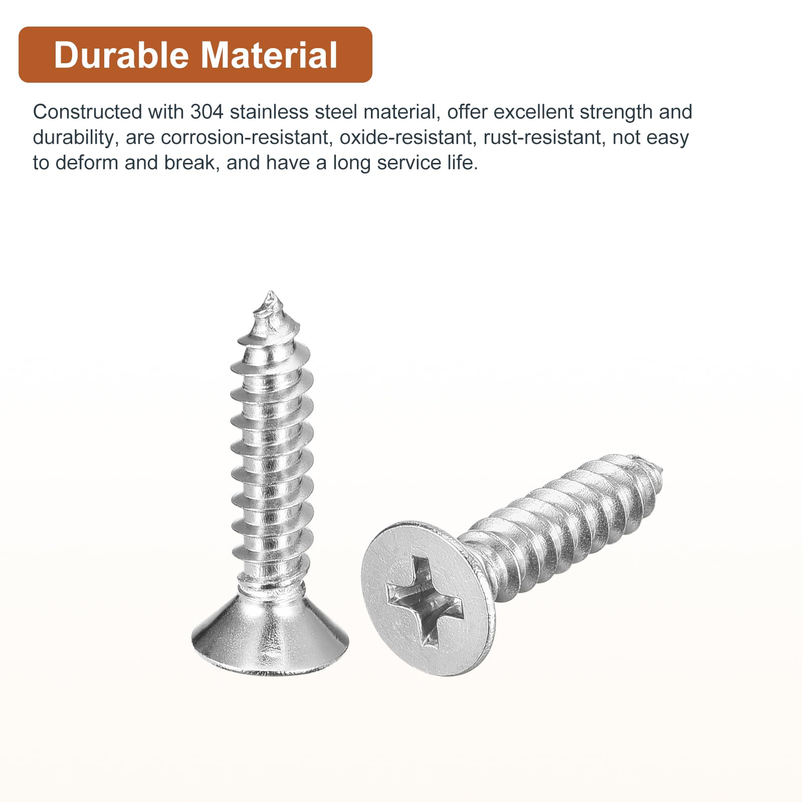 DTGN 25Pcs #10x7/8" Flat Head Wood Screws, 304 Stainless Steel Phillips Self Tapping Screws - Good for Woodworking Furniture - Silver - Image 3