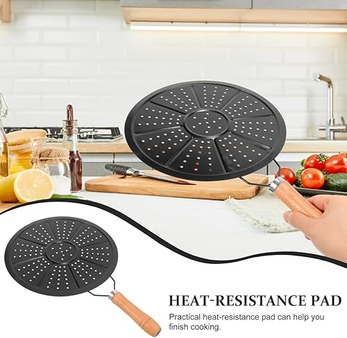 Miniatura 2 de Cabilock 2 unids difusor de calor reductor protector de llama placa de cocción a fuego lento con mango de madera Tamer de calor almohadilla de