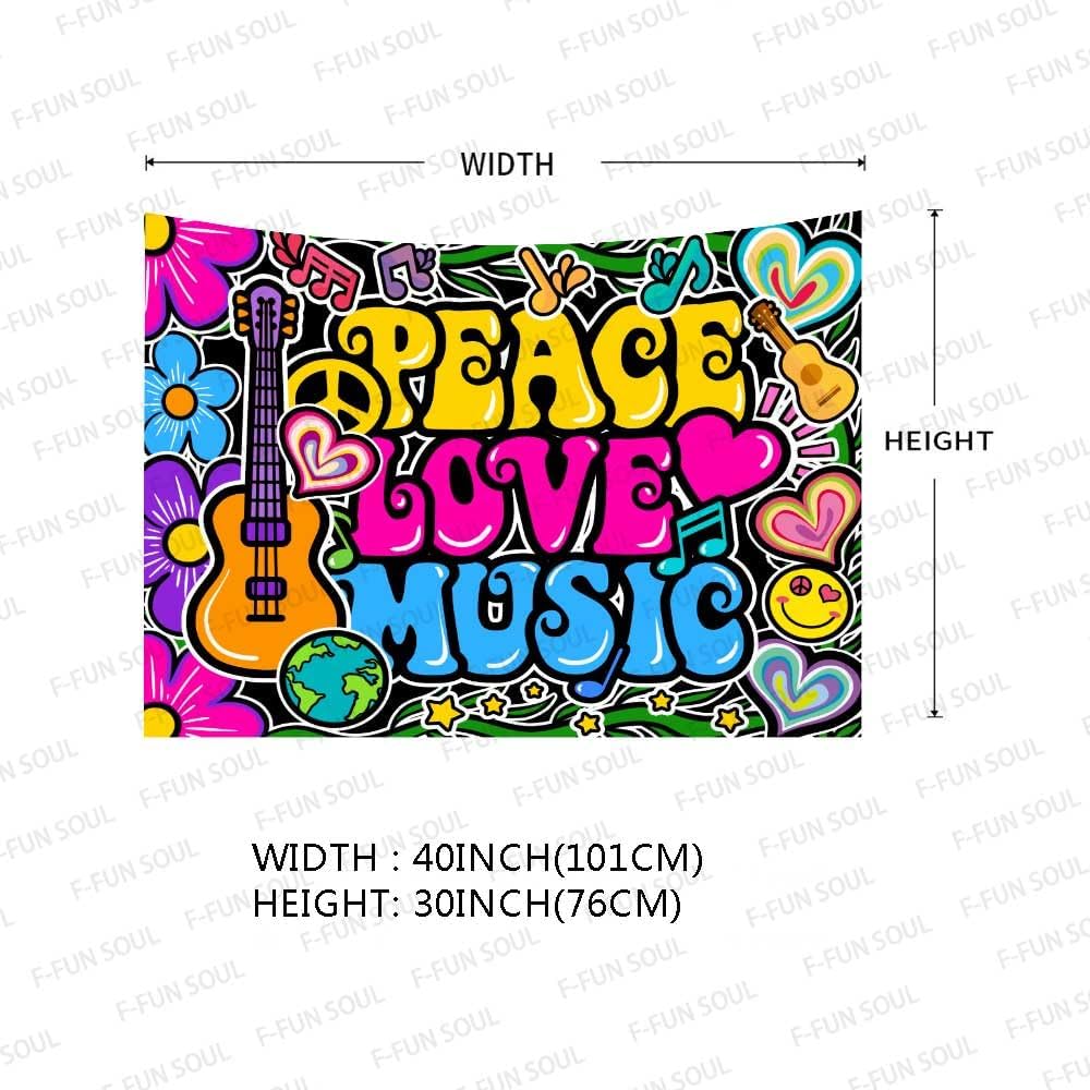 F-FUN SOUL Peace Love Tapestry Groovy Tapestry, 40x30inches, 70s Music Tapestries Psychedelic Art Tapestries Wall Hanging for Bedroom Living Room Decor Banner