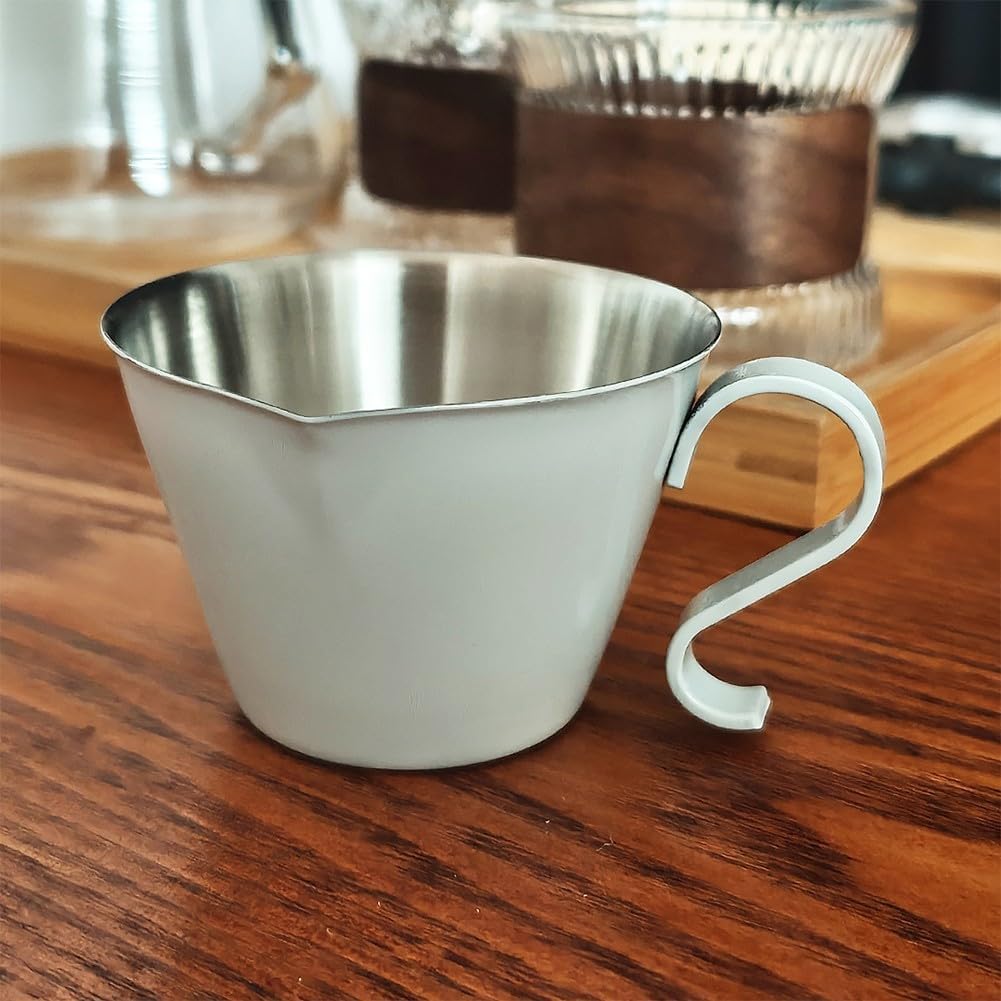 Stainless Steel Espresso Cup with Handle and V-Spout, 304 Stainless Steel Coffee Measuring Cup for Pouring and Brewing, Compact for Durable Design
