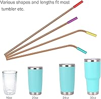 Vista 6 de 20 Pajitas de Acero Inoxidable Reutilizables de Oro Rosa, Pajitas Reutilizables de 10.5" y 8.5" para Beber con 20 Puntas de Silicona, 5 Cepillos