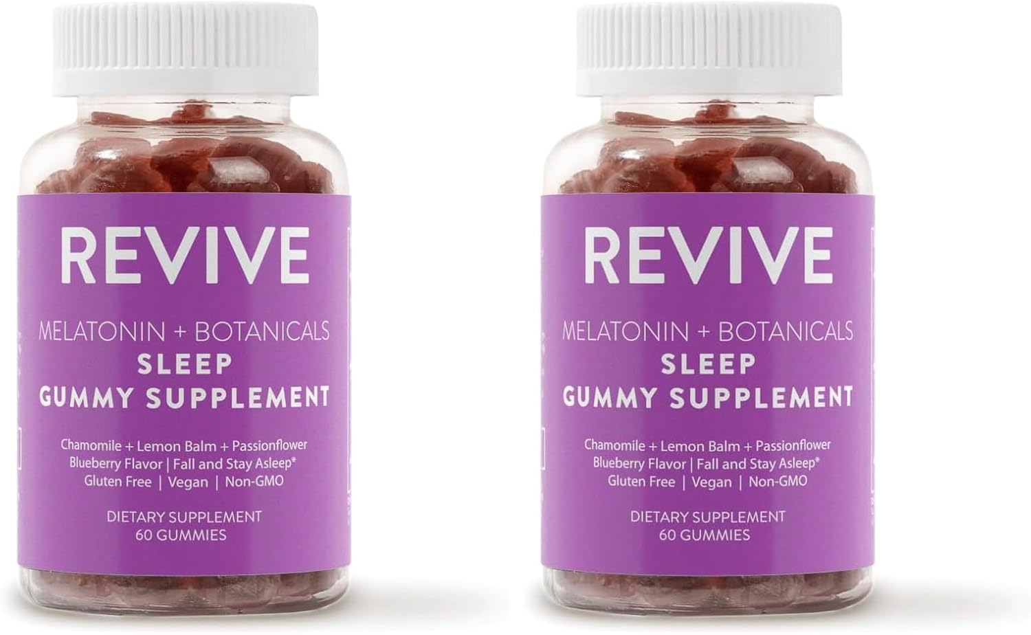 REVIVEEO Melatonin & Botanicals Sleep Gummy Supplement by Revive Essential Oils with Chamomile, Lemon Balm & Passionflower - 5 mg Melatonin - Blueberry Flavored (Pack of 2)