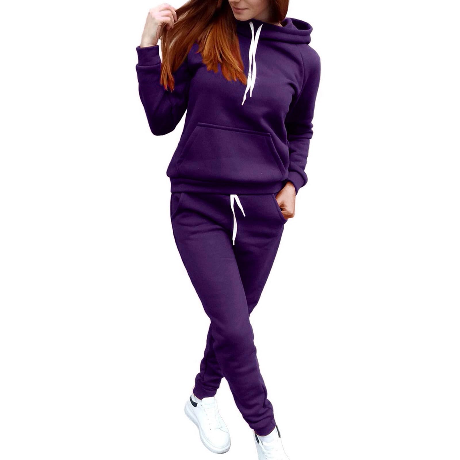 Tenue de loisirs pour femme - Ensemble pyjama côtelé - 2 pièces | Sweat à capuche à manches longues et longue taille élastique, pantalon de loisirs, pyjama avec cordon de serrage et poches