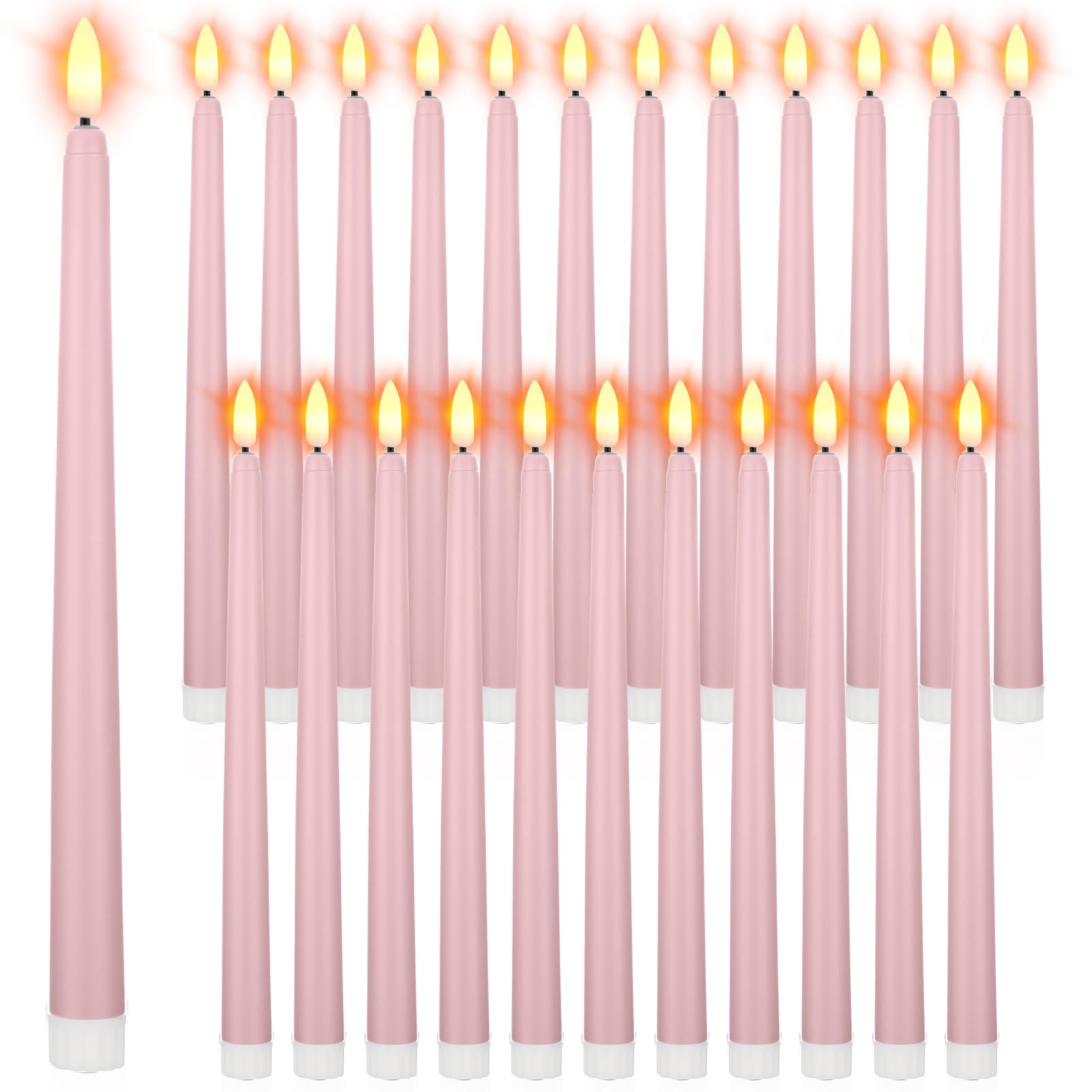 Photo 1 of Macarrie 24 Packs Flameless Taper Candles Battery Operated Fake 11 Inch Long Candlelight LED Flameless Candlesticks Flickering Tapered for Spring Summer Wedding(Pink)