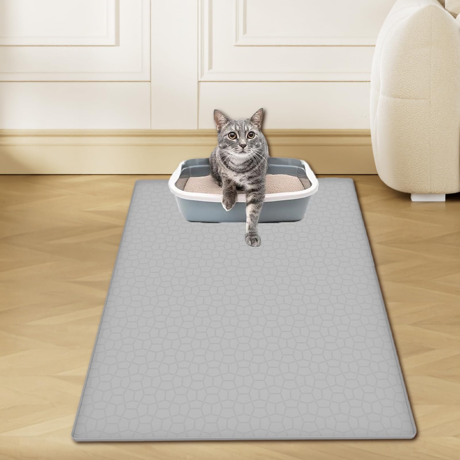Katzenstreumatte Silikon Unterlage Für Katzentoilette | Klappbare Waschbare Decke Als Deko Für Drinnen Draußen Alle Katzenrassen