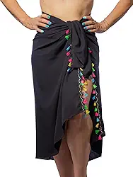 Canga de Praia Em Viscolinho Preta com Franja Colorida Saída de Praia Canga Viscose