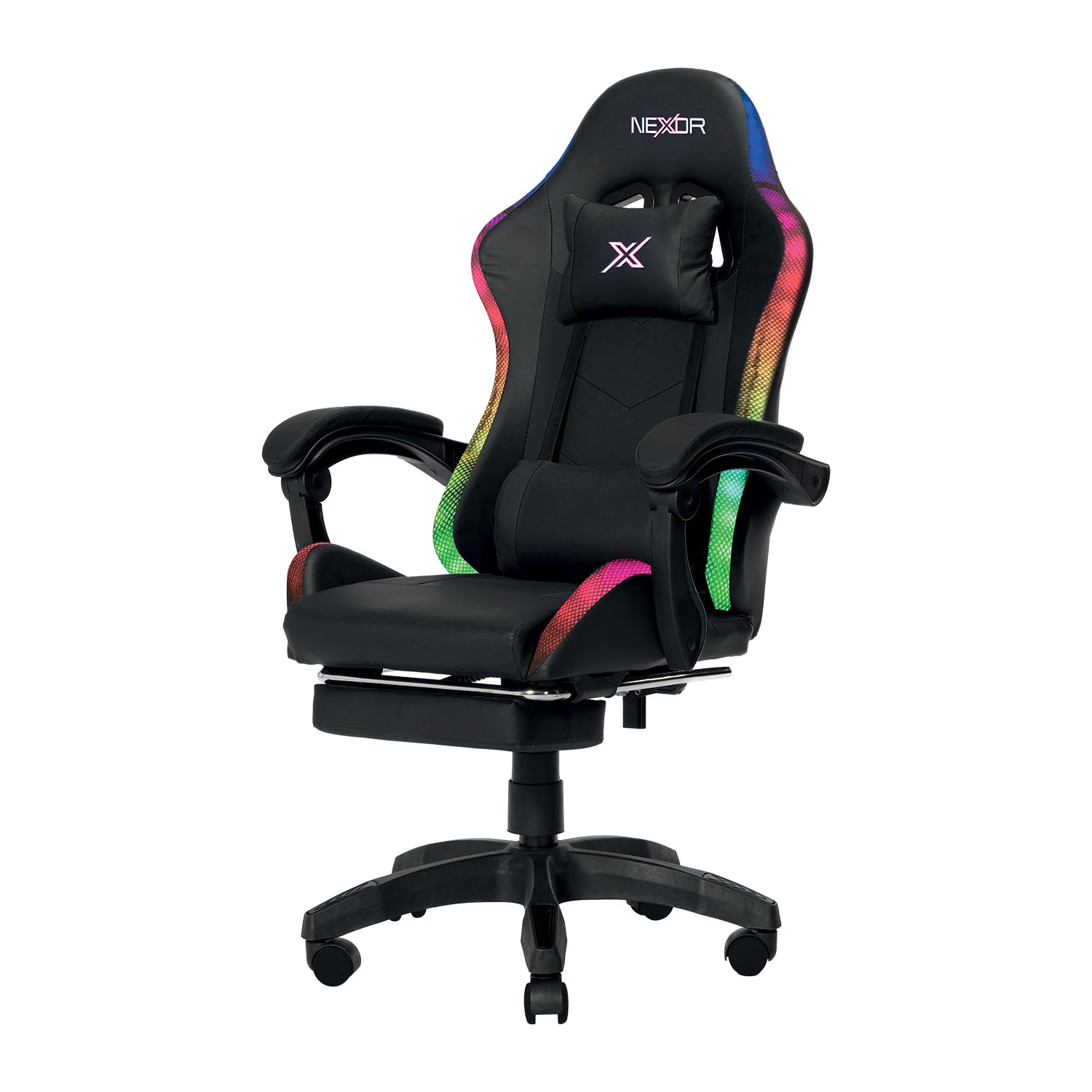 Wintem – – Sedia Gaming con Poggiapiedi Estraibile, Doppio Cuscino e Luci LED RGB USB per Comfort Totale e Design Futuristico Ideale per Gioco, Studio e Ufficio