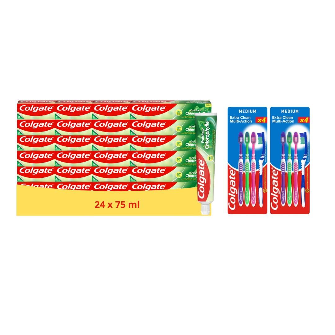 Colgate - Dentifrice Chlorophyle - 24x75ml + 8 Brosses à dents Medium