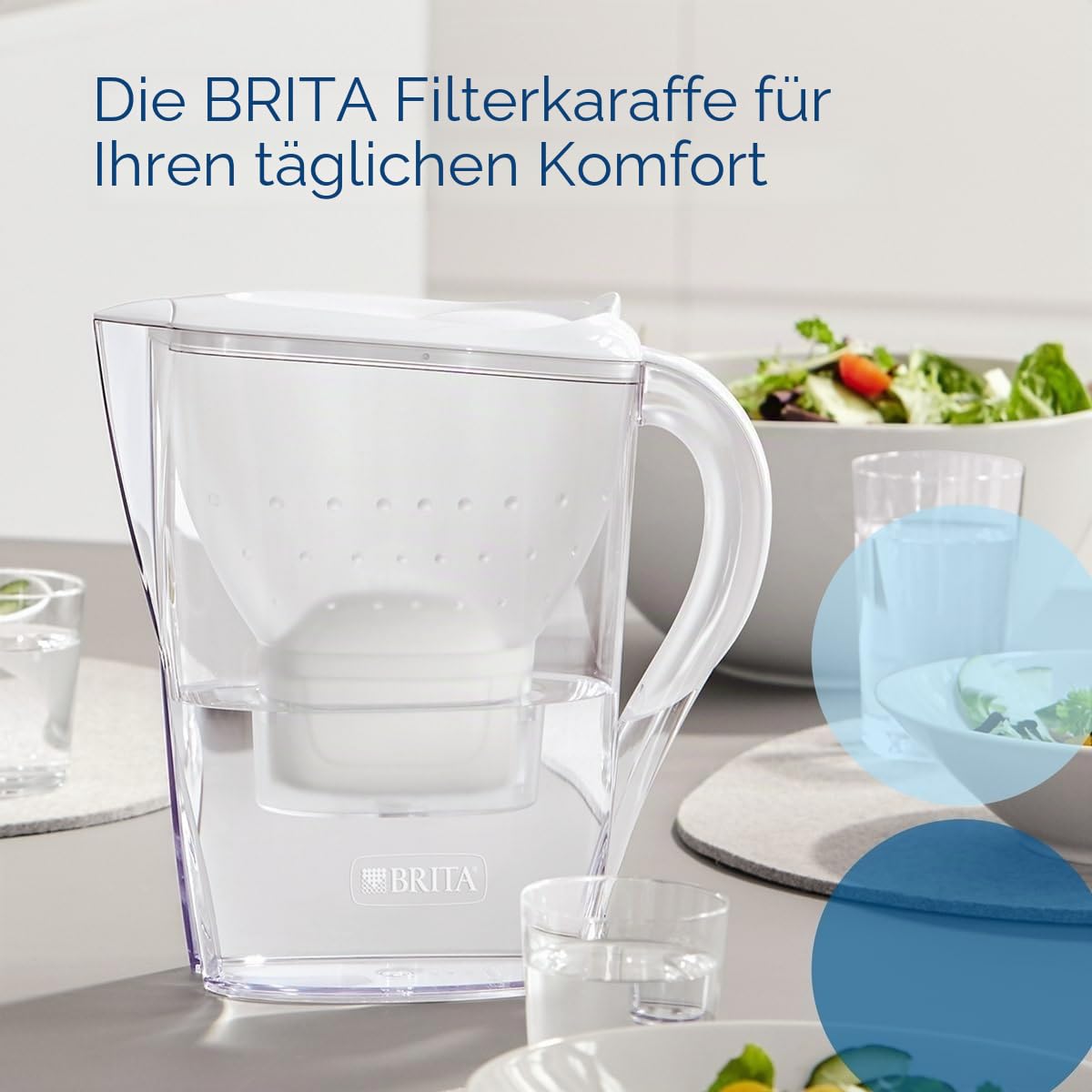 BRITA Wasserfilter Kanne Marella weiß (2,4l) inkl. 6x MAXTRA PRO Pure Performance Kartusche (Halbjahrespaket), Kühlschrankgeeignet, Filterkanne mit BRITA Memo, Klapp-Deckel, filtert Verunreinigungen