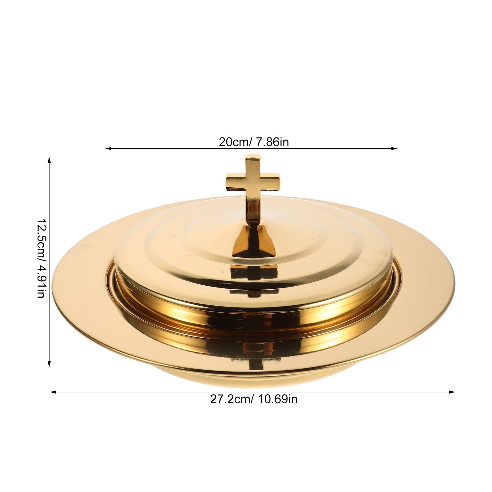 OUNONA Plateau de Communion : Plateau à Pain en Acier Inoxydable doré - 20 cm de diamètre intérieur - Plat d'offrande pour Le culte chrétien