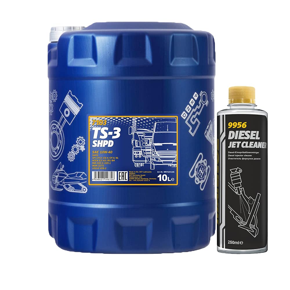 MANNOL 10l, TS-3 SHPD 10W-40 VDs-2 + Diesel Jet Cleaner Düsenreiniger - Kraftstoff Additiv 250 ml